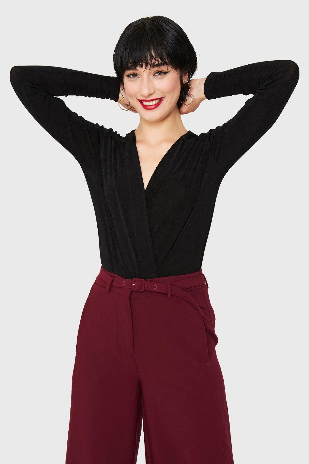 Body Escote Cruzado Elasticado Negro Nicopoly-0