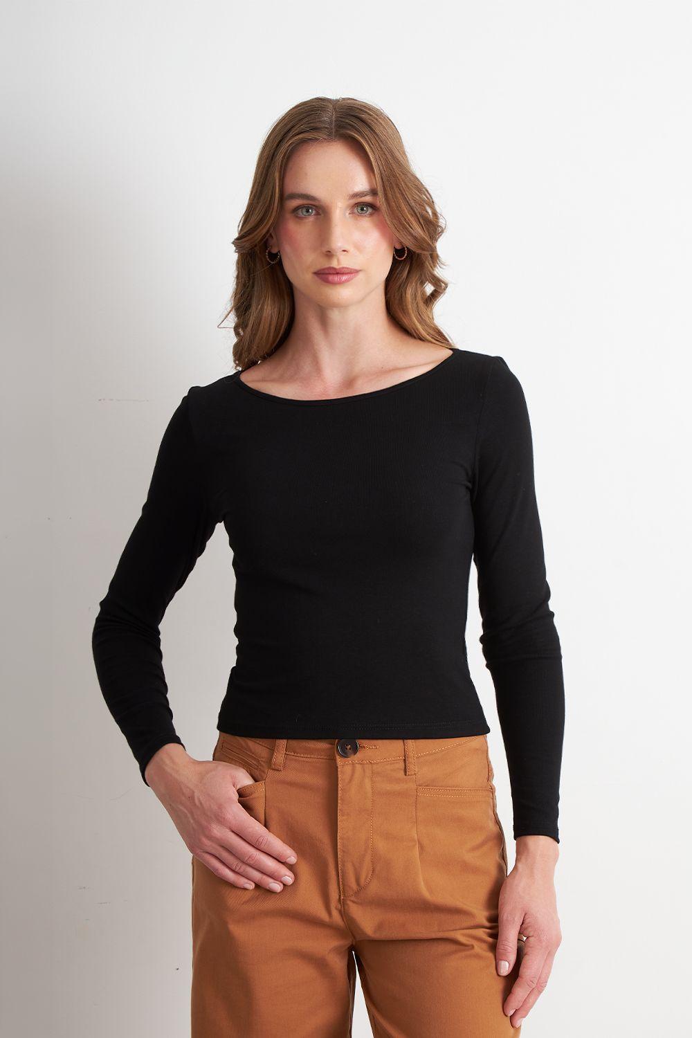 Polera Manga Larga Cuello Bote Negro Nicopoly-0