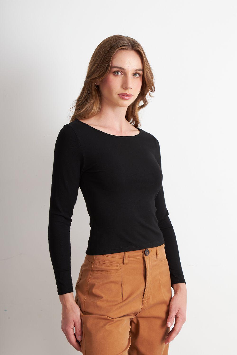 Polera Manga Larga Cuello Bote Negro Nicopoly-2