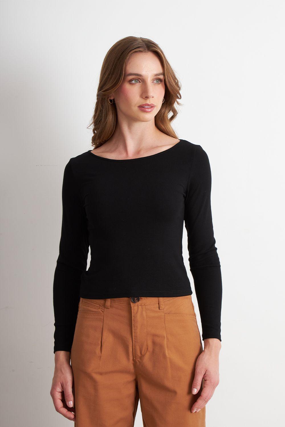 Polera Manga Larga Cuello Bote Negro Nicopoly-4