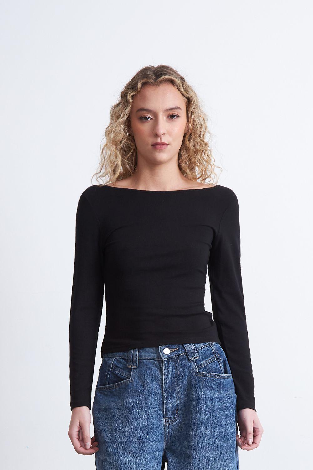 Polera Manga Larga Cuello Bote Negro Nicopoly-0