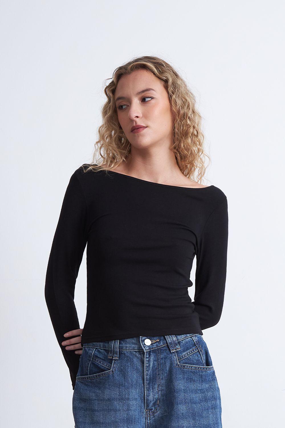 Polera Manga Larga Cuello Bote Negro Nicopoly-4