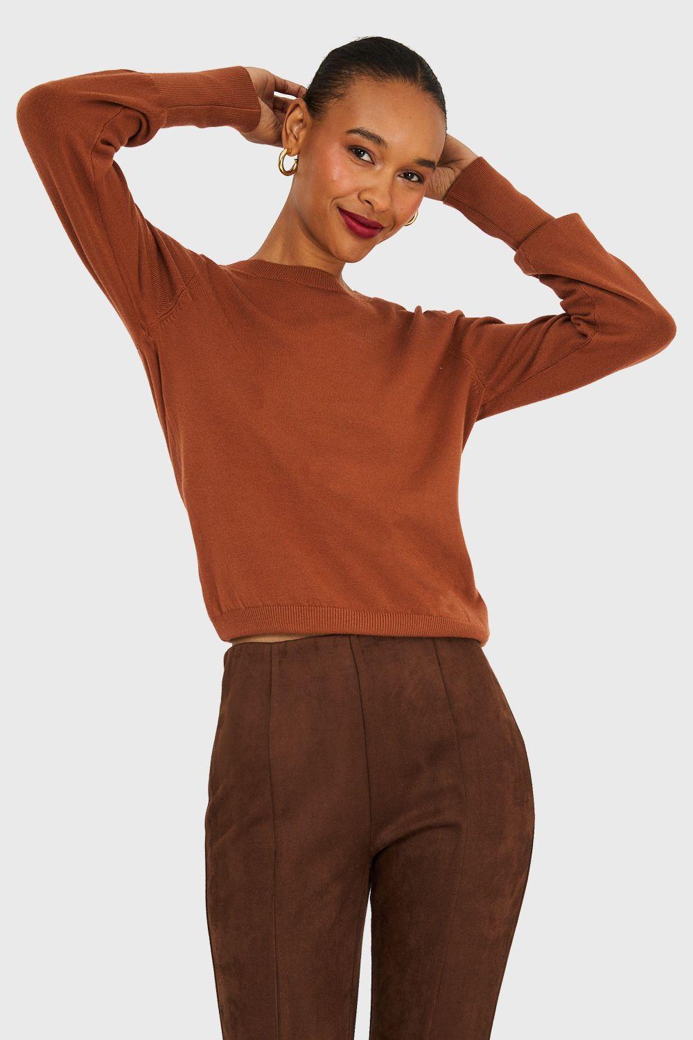 Sweater Mangas Detalles Perlas Camel Nicopoly-4