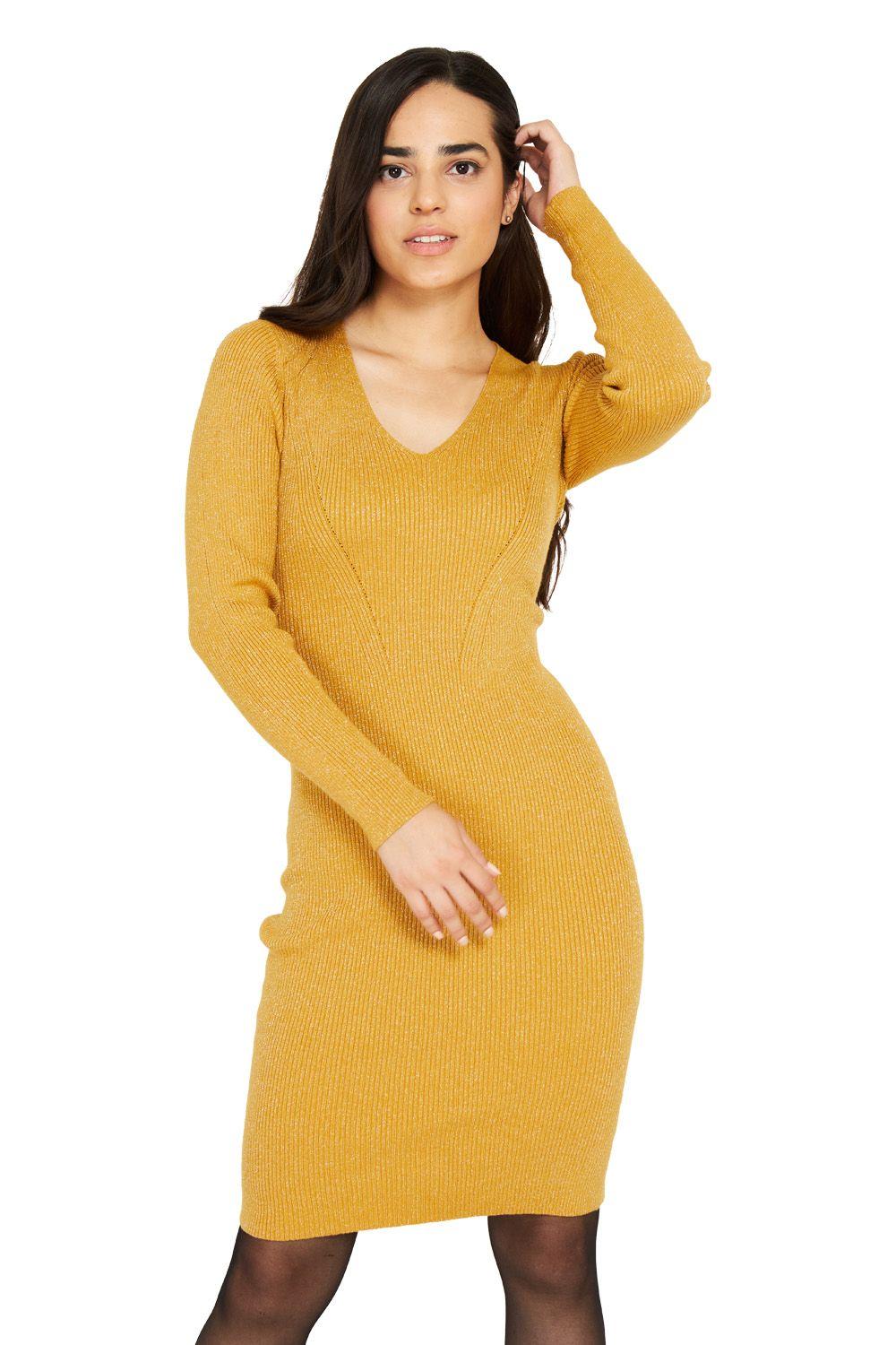 Vestido Brillos Mostaza Nicopoly-0