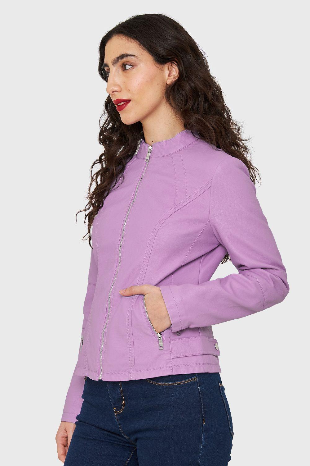 Chaqueta Cuello Mao Ecocuero Lila Nicopoly-2