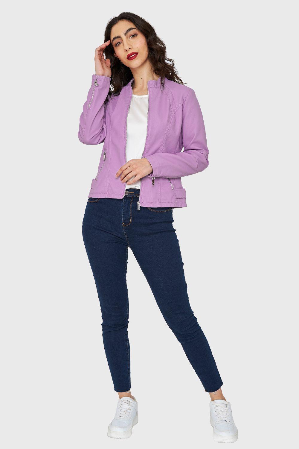 Chaqueta Cuello Mao Ecocuero Lila Nicopoly-1