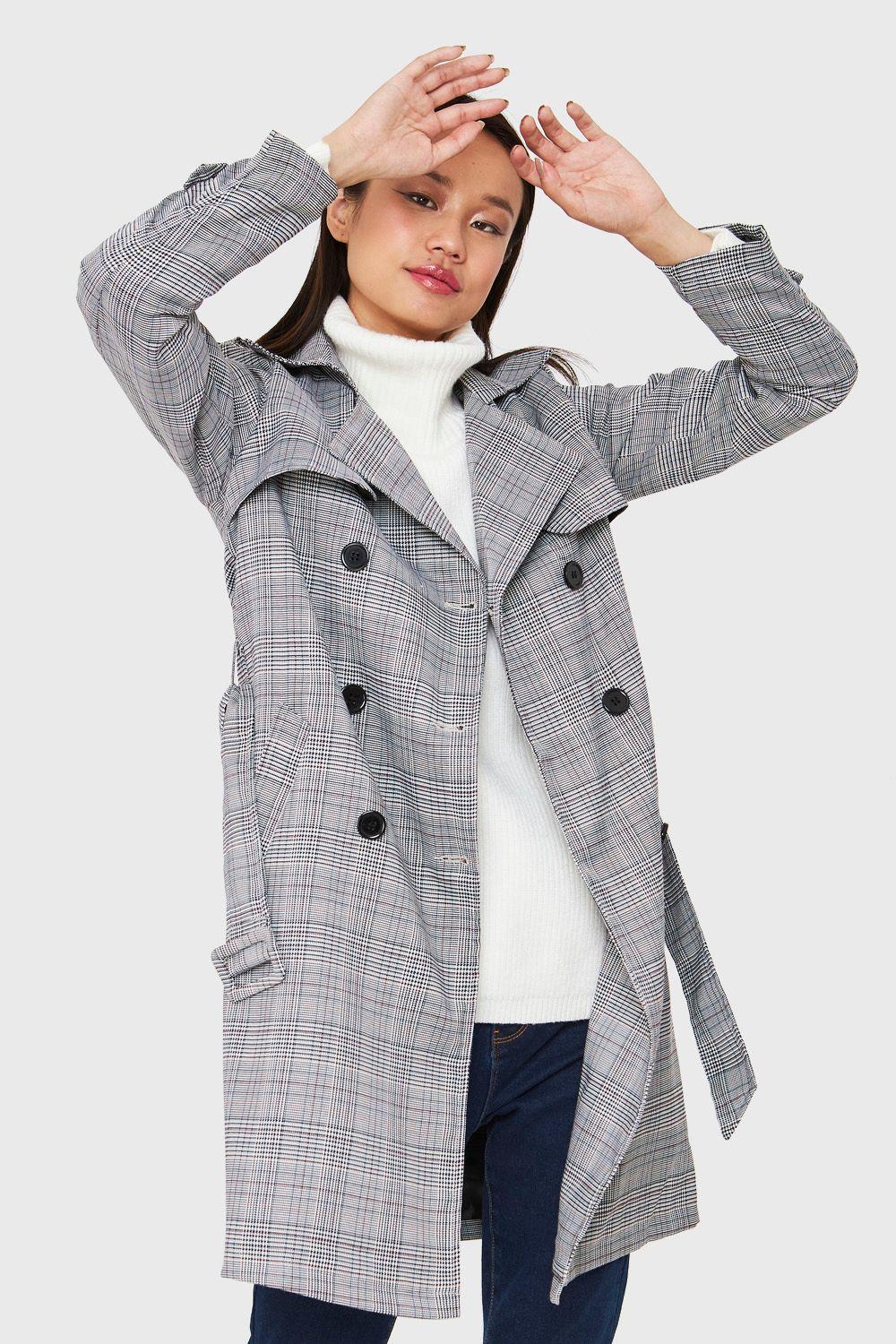 Trench Príncipe De Gales Gris Nicopoly-4