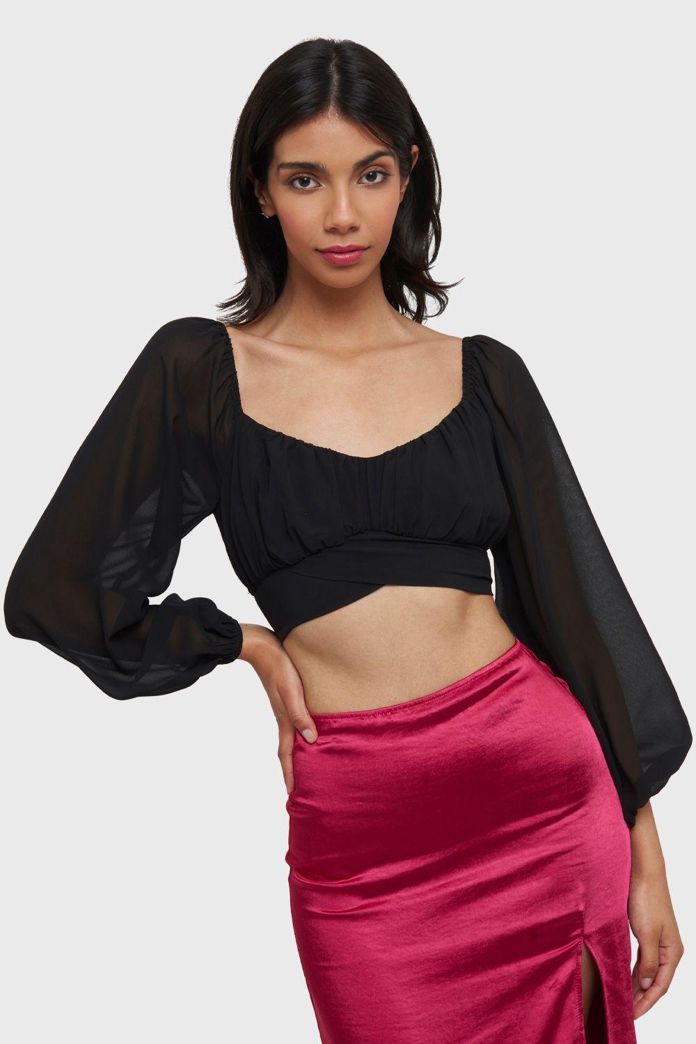 Blusa Crop Lazos Negro Nicopoly-0
