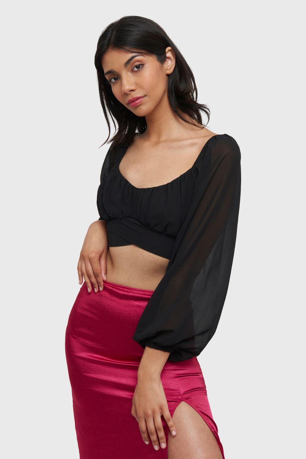 Blusa Crop Lazos Negro Nicopoly-4