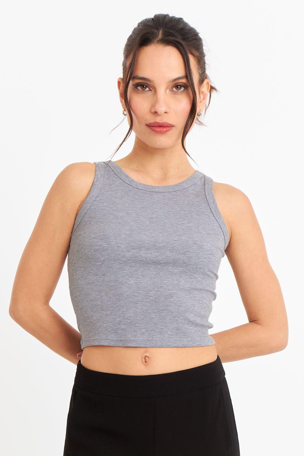 Top Sin Mangas Acanalado Gris Claro Nicopoly-0