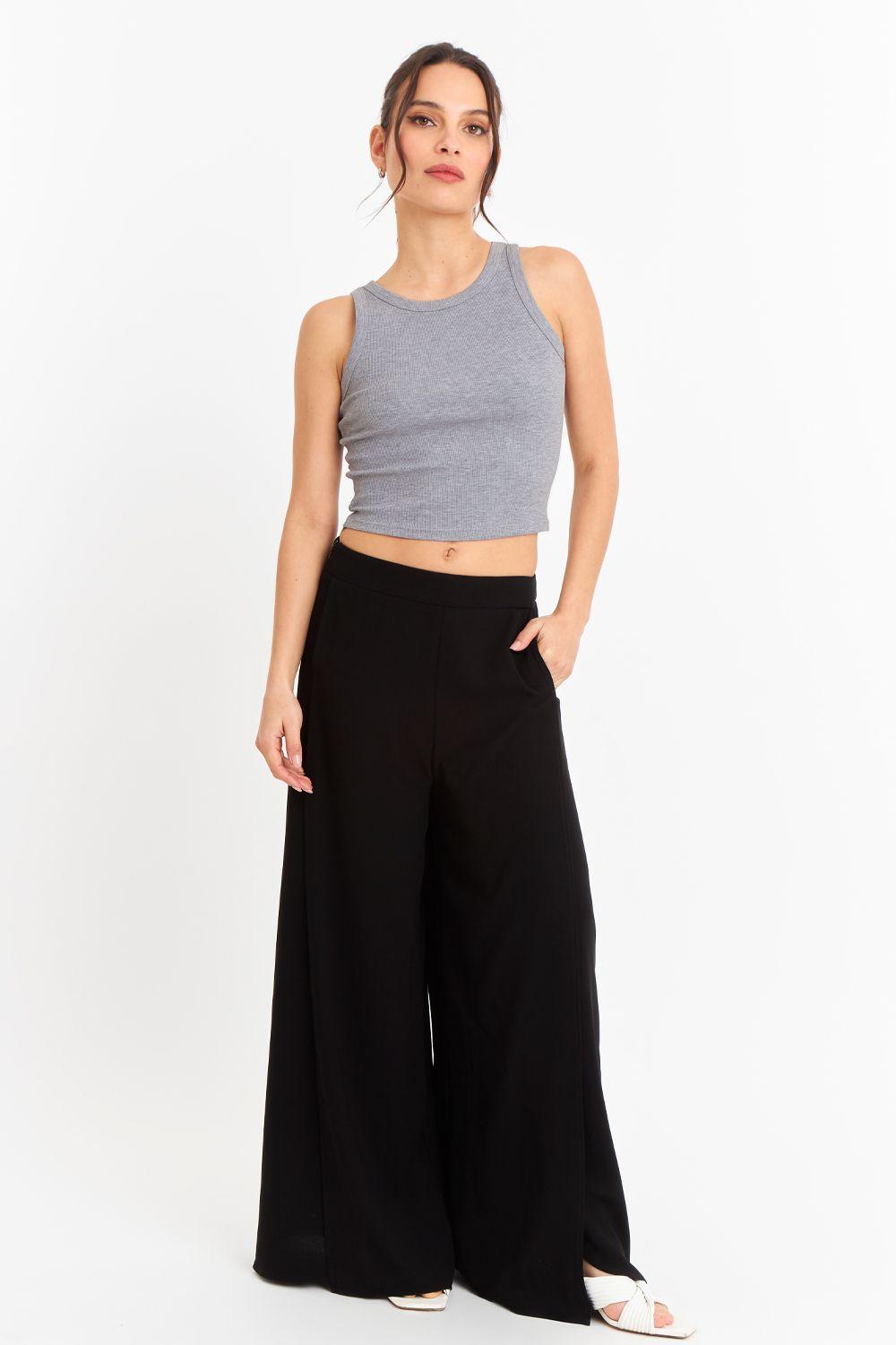Top Sin Mangas Acanalado Gris Claro Nicopoly-1