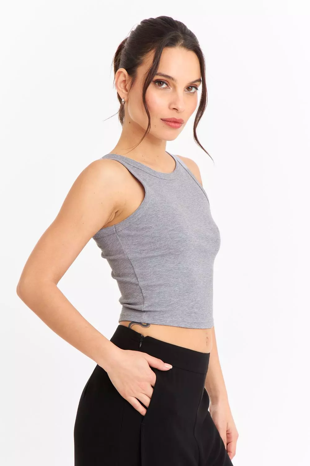 Top Sin Mangas Acanalado Gris Claro Nicopoly-2