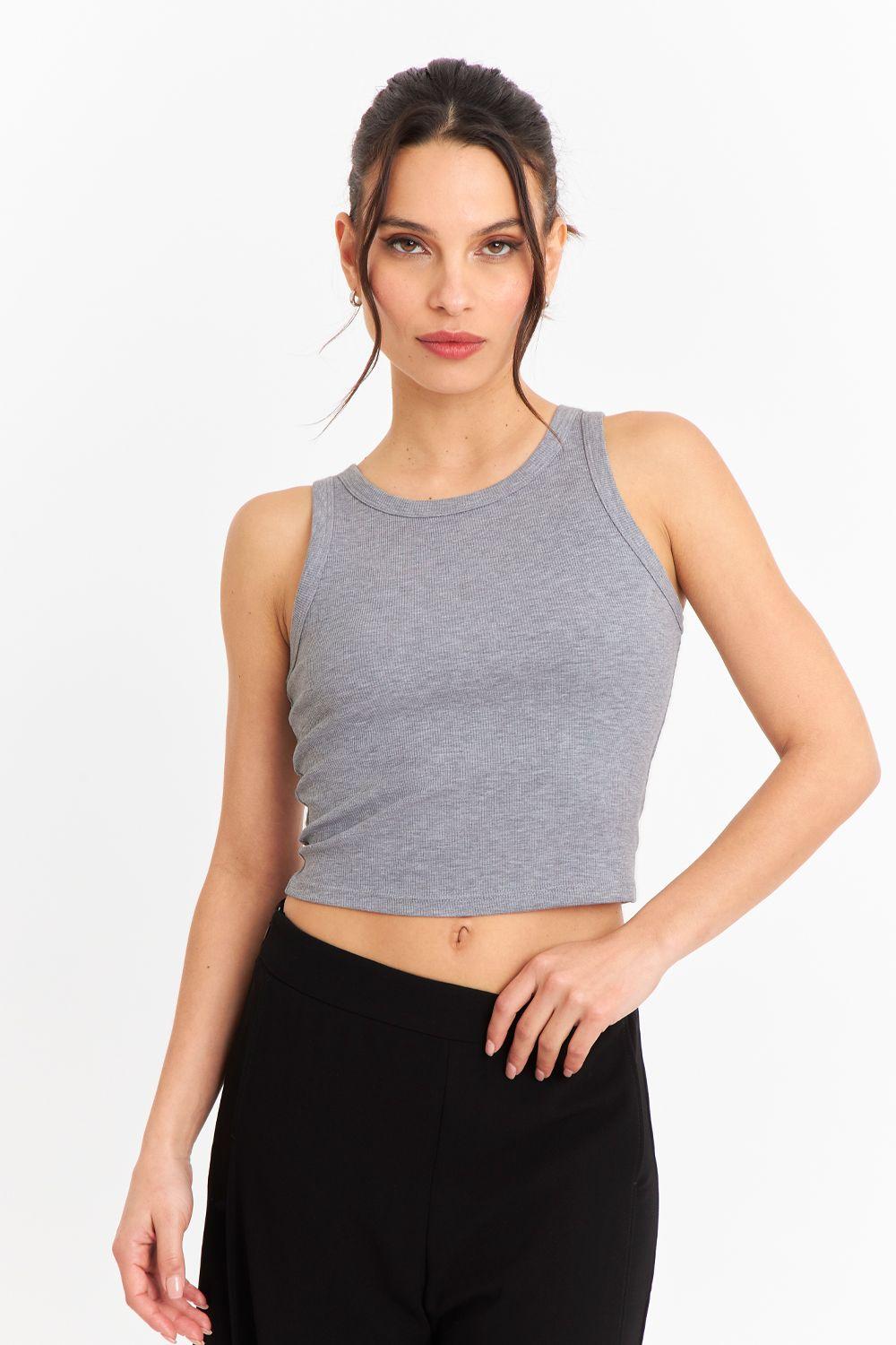 Top Sin Mangas Acanalado Gris Claro Nicopoly-4