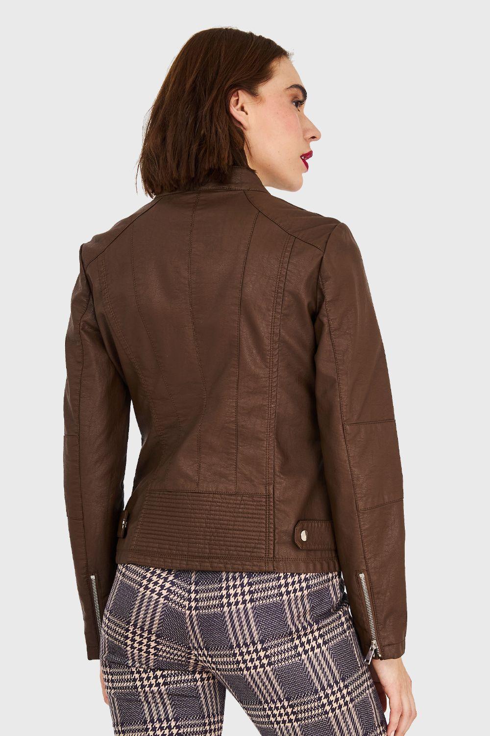 Chaqueta Cuello Mao Café Nicopoly-3