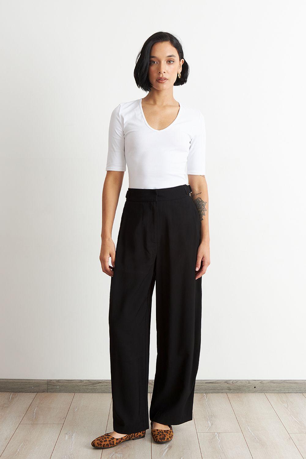 Pantalón Estilo Japonés Pierna Ancha Negro Nicopoly-1