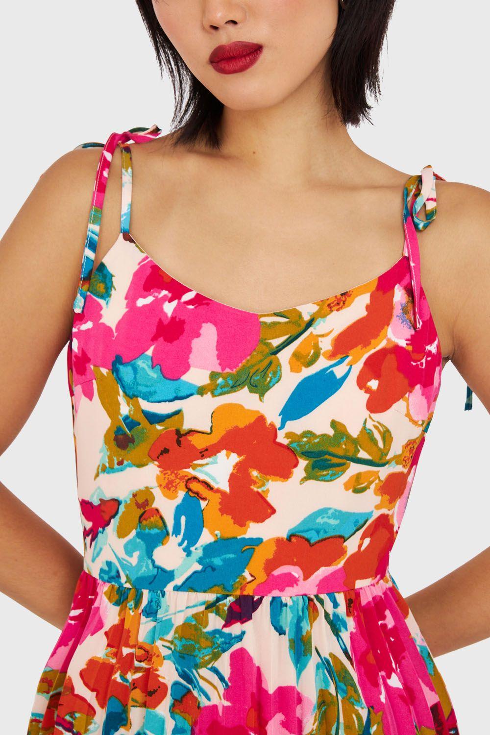 Vestido Con Faldón Plisado Fucsia Nicopoly-5
