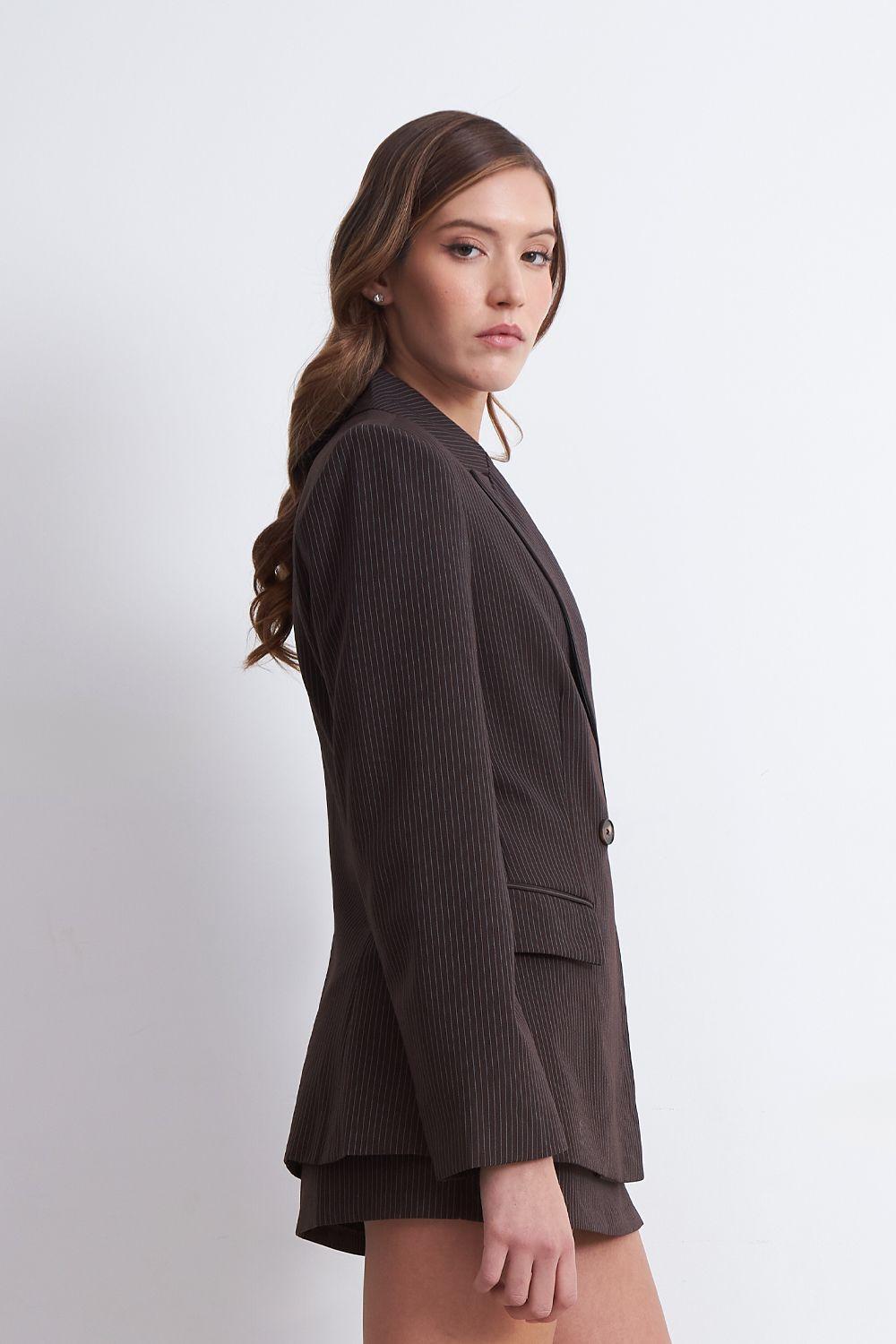 Blazer Cruzado Rayas Diplomáticas Café Nicopoly-2