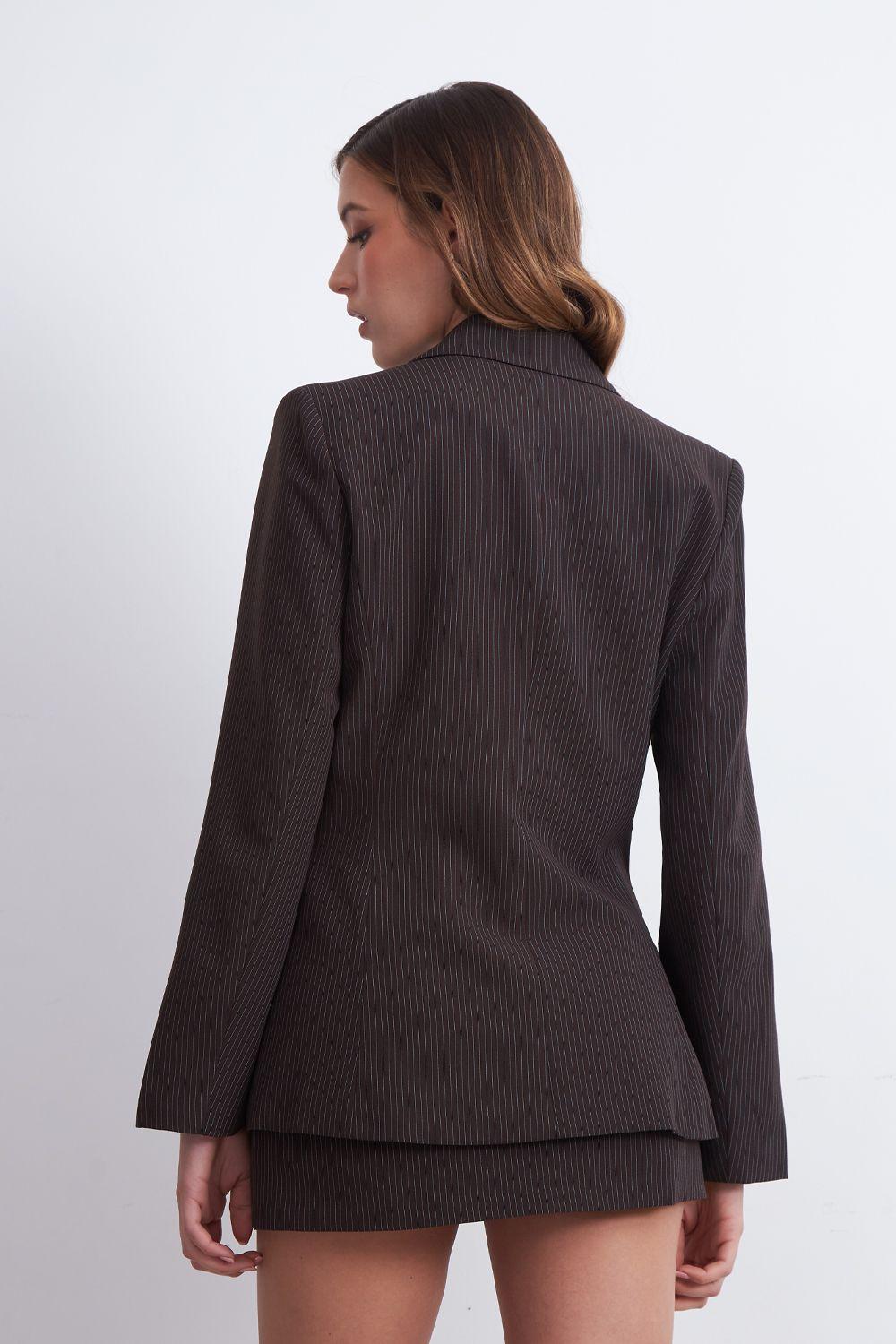 Blazer Cruzado Rayas Diplomáticas Café Nicopoly-3