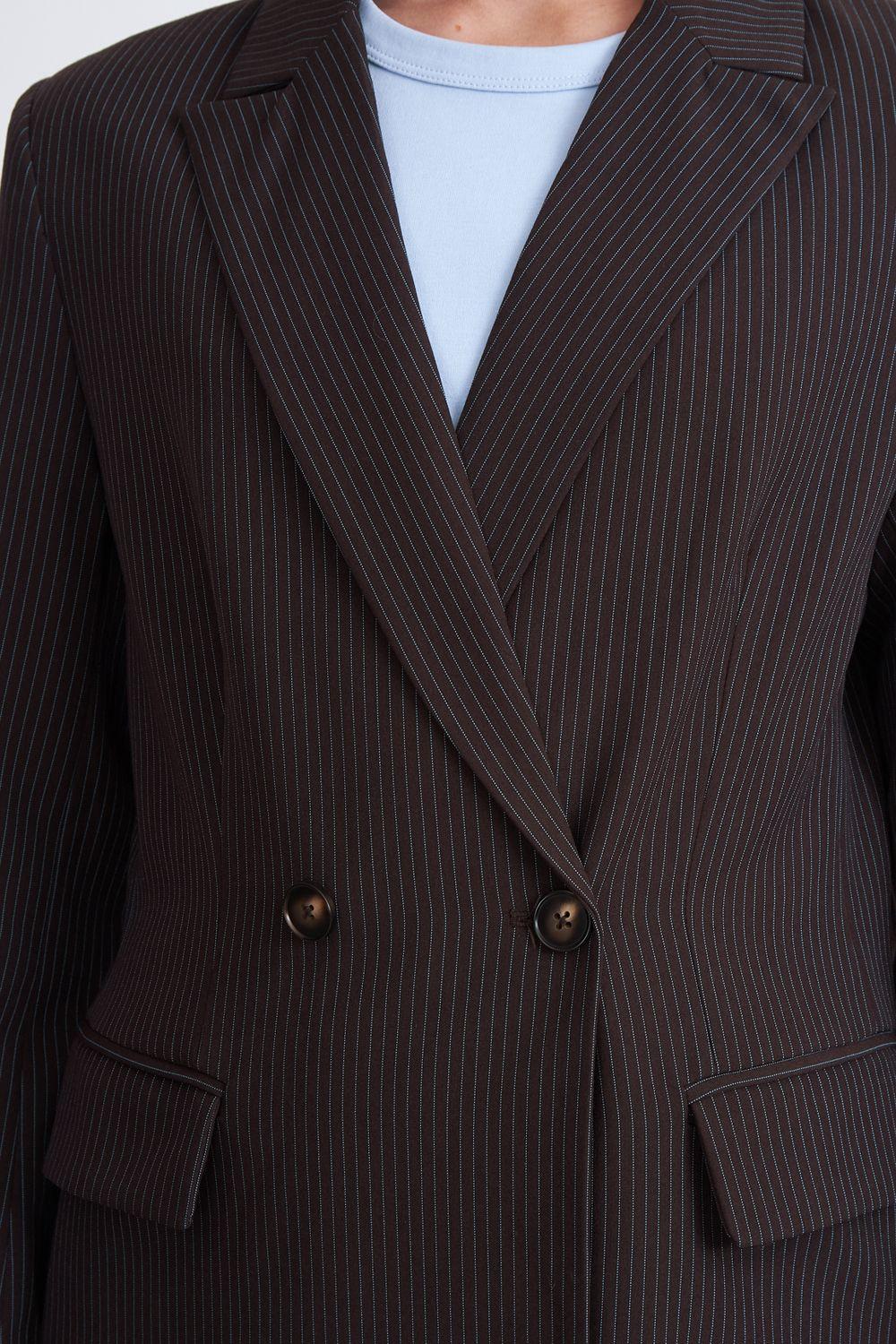Blazer Cruzado Rayas Diplomáticas Café Nicopoly-6