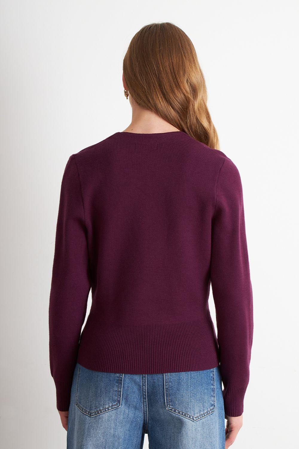 Cárdigan Cruzado con Botón Dorado Morado Nicopoly-3