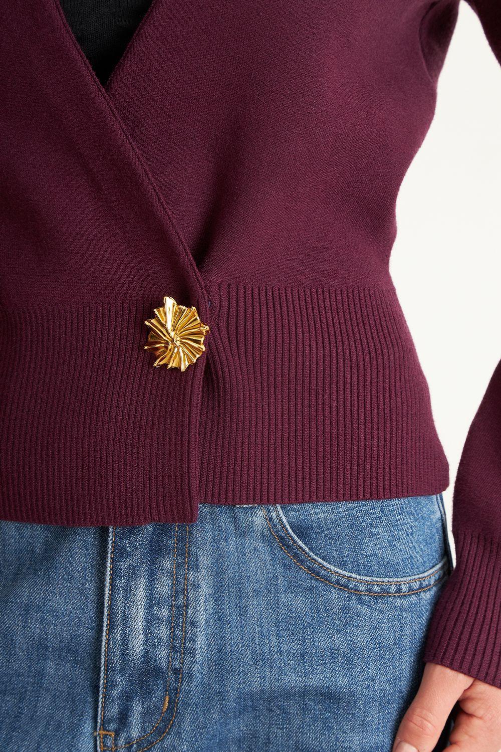 Cárdigan Cruzado con Botón Dorado Morado Nicopoly-5