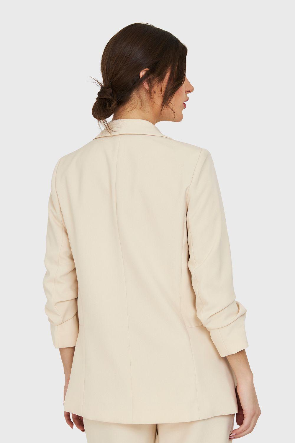 Blazer Manga 3/4 Ajustada Con Pliegues Beige Nicopoly-3