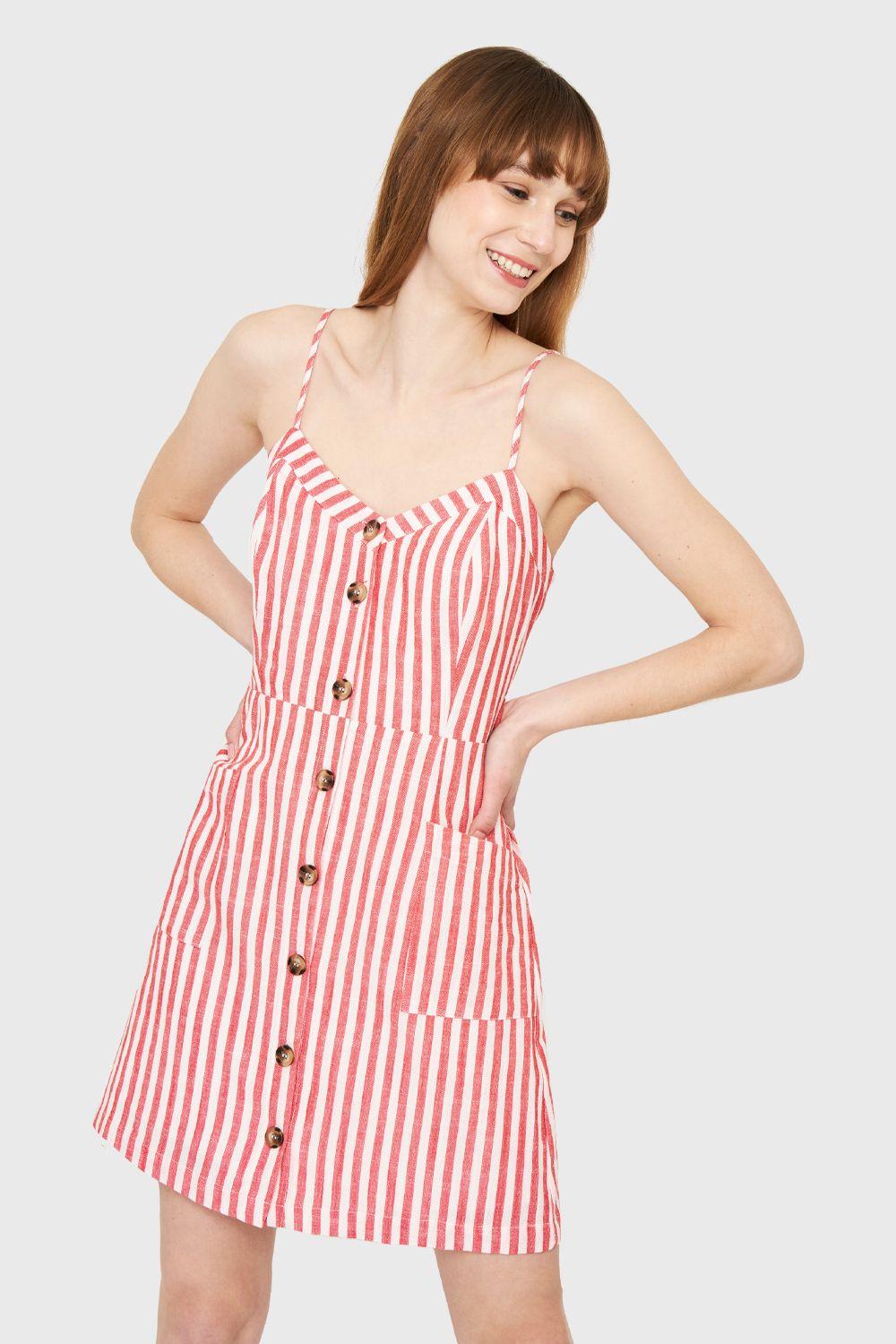 Vestido Rayas Bolsillos Rojo Nicopoly-0