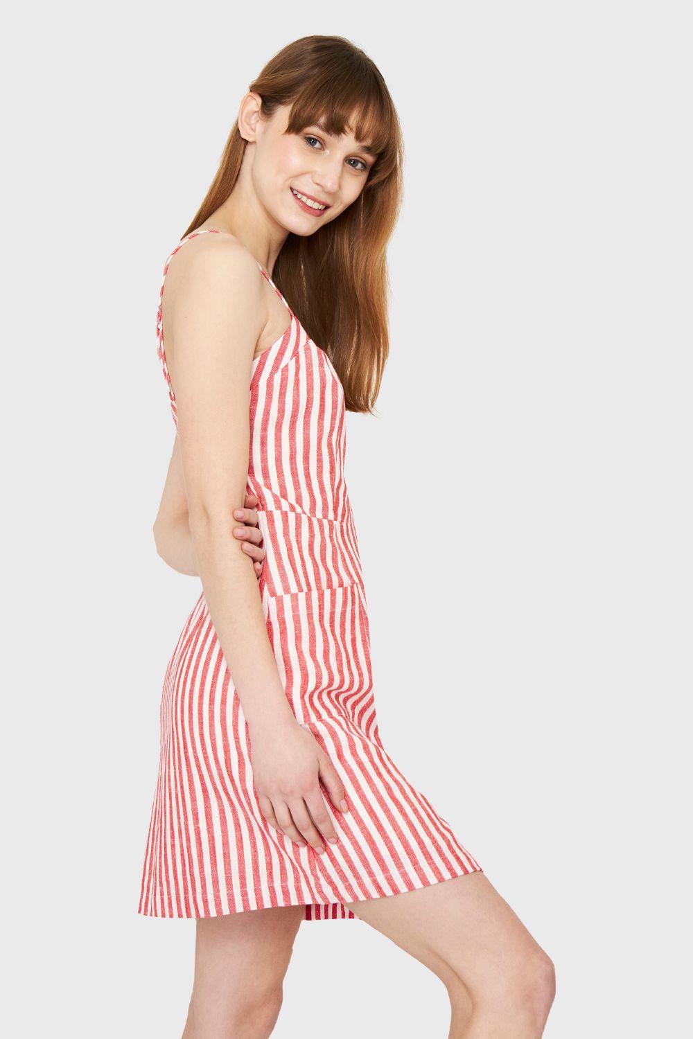 Vestido Rayas Bolsillos Rojo Nicopoly-2
