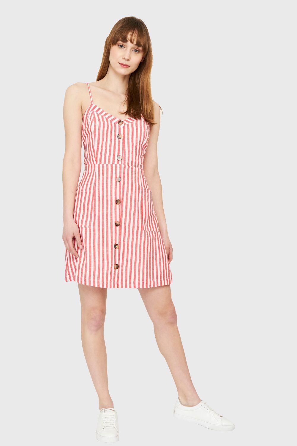 Vestido Rayas Bolsillos Rojo Nicopoly-1