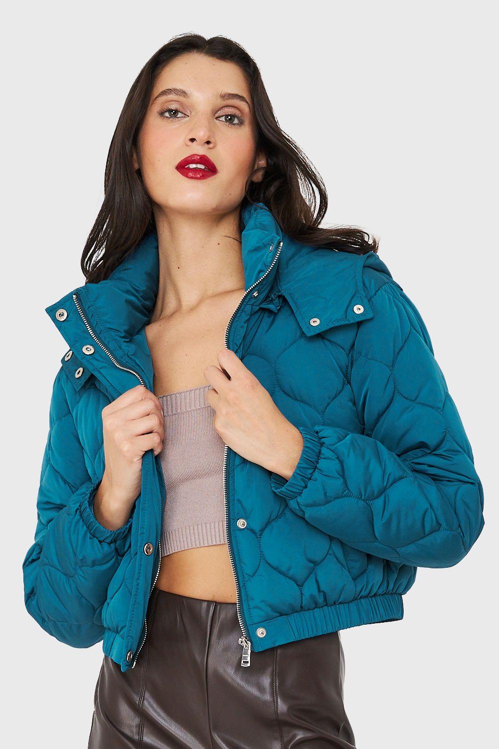 Parka Corta Quilt Con Gorro Azul Cobalto Nicopoly-0
