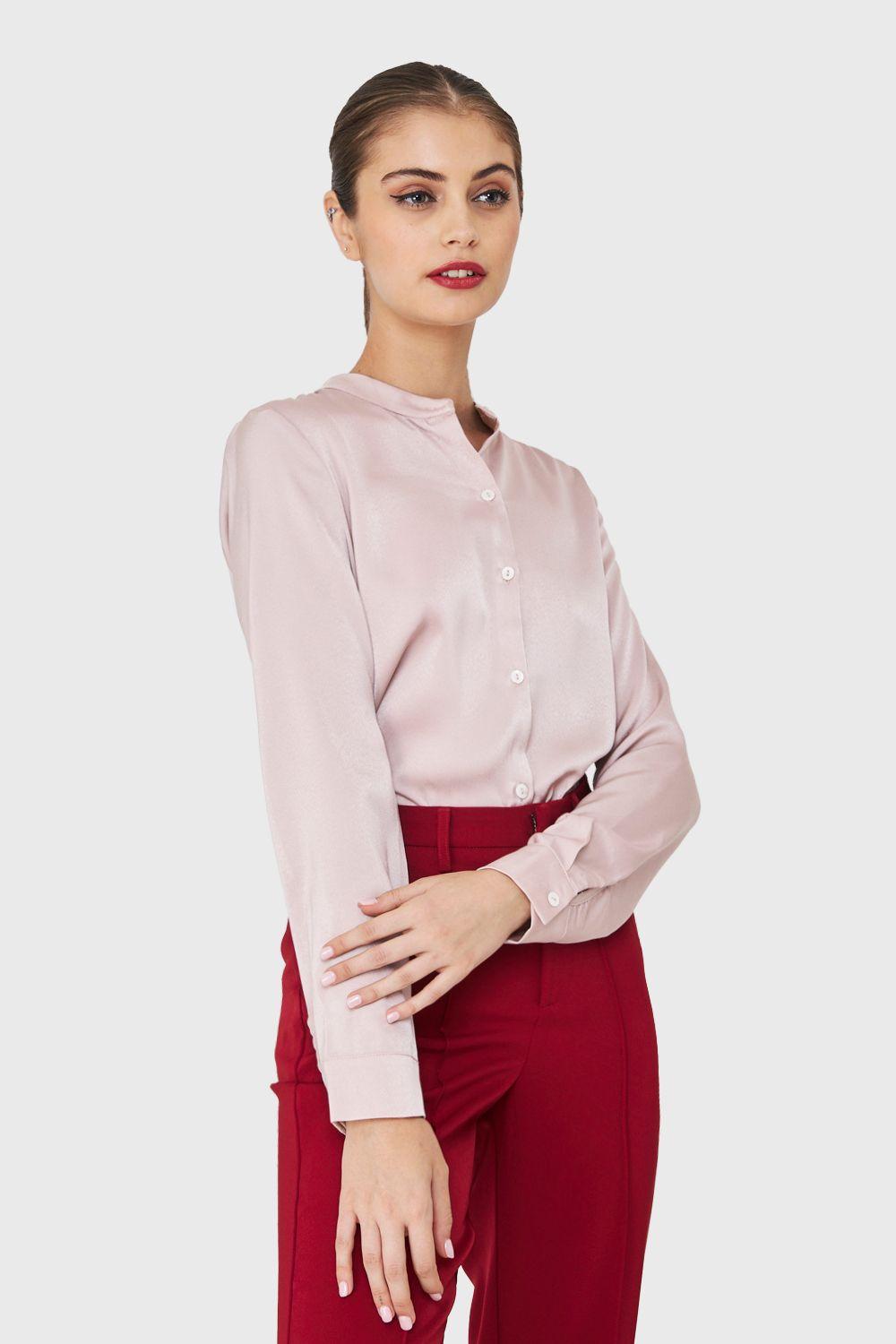 Blusa Cuello Mao Tipo Satín Palo Rosa Nicopoly-2