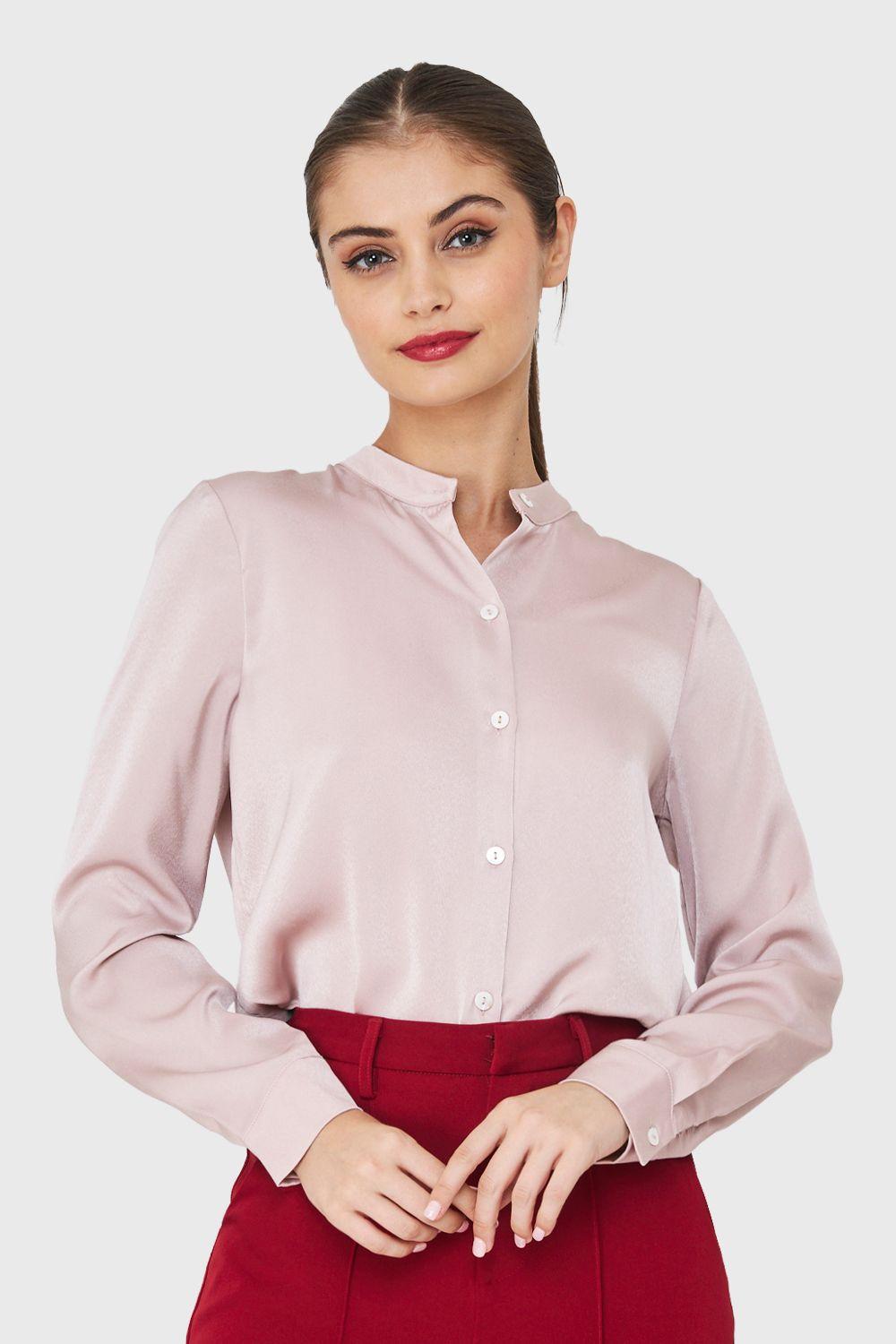 Blusa Cuello Mao Tipo Satín Palo Rosa Nicopoly-4
