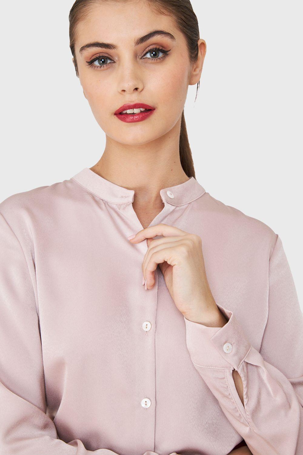 Blusa Cuello Mao Tipo Satín Palo Rosa Nicopoly-5