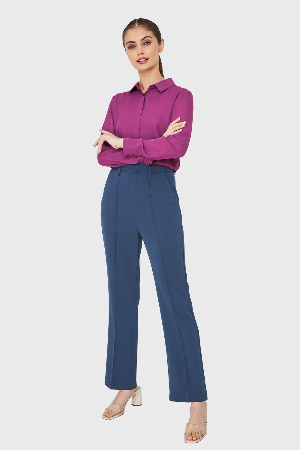 Pantalón Con Costuras Frontales Recto Azul Acero Nicopoly-1