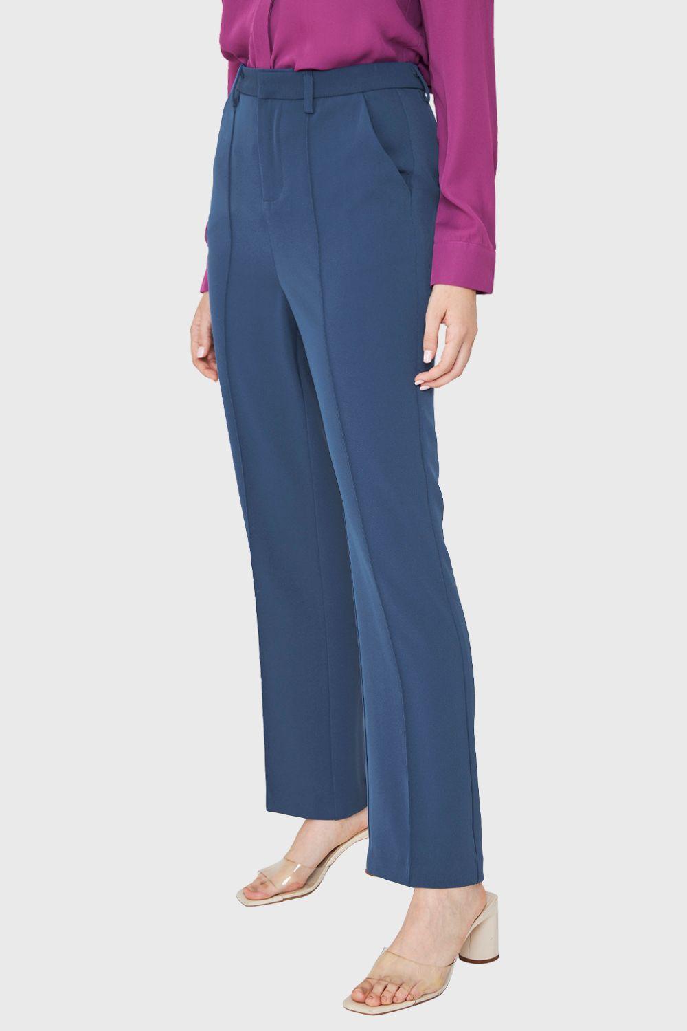 Pantalón Con Costuras Frontales Recto Azul Acero Nicopoly-2