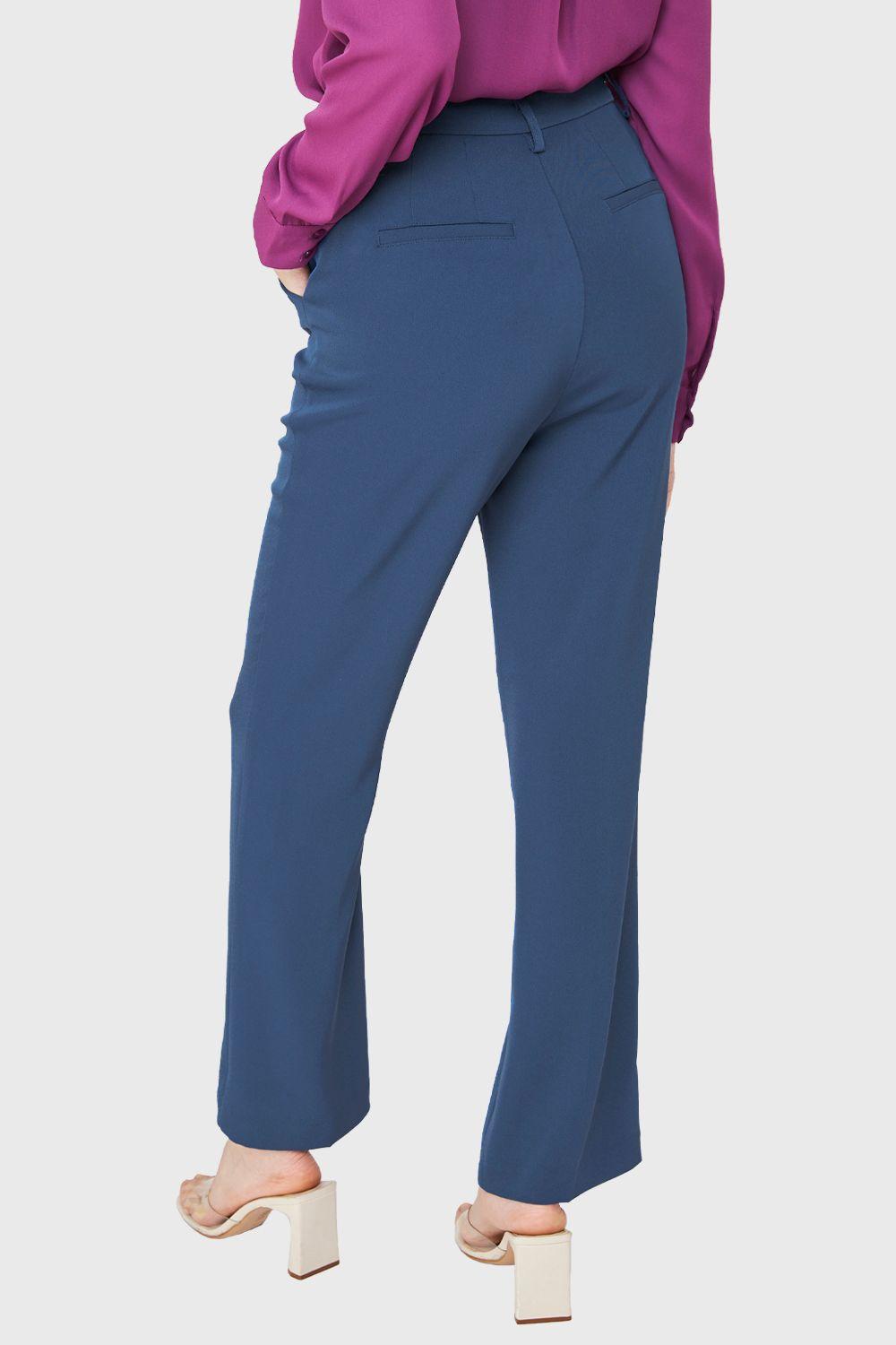 Pantalón Con Costuras Frontales Recto Azul Acero Nicopoly-3