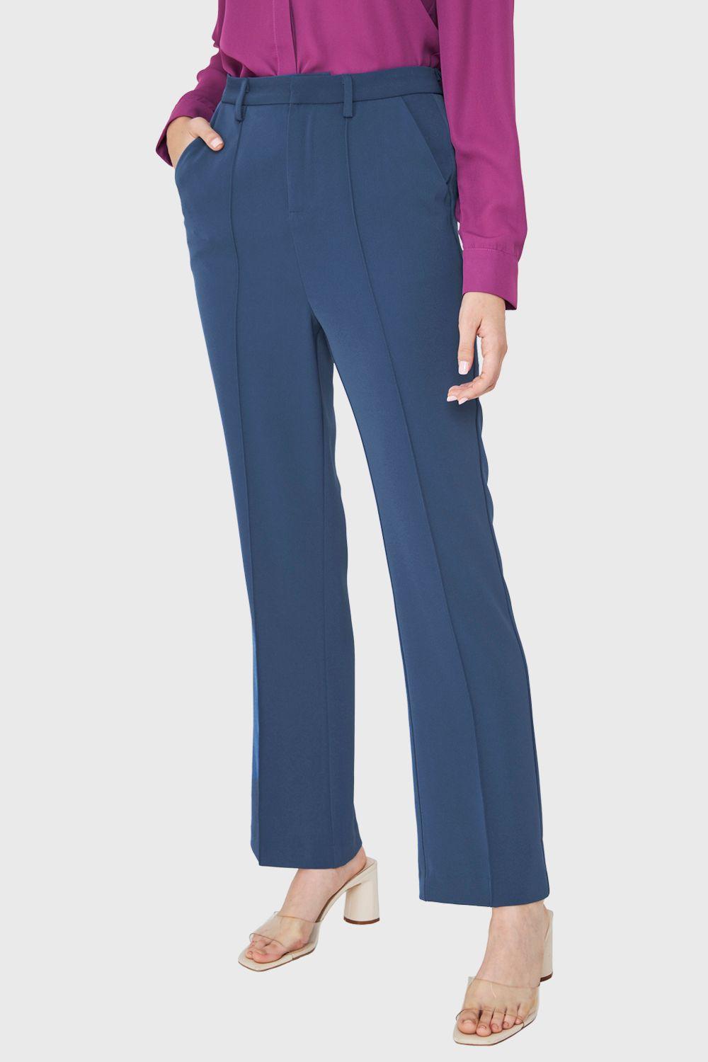 Pantalón Con Costuras Frontales Recto Azul Acero Nicopoly-4