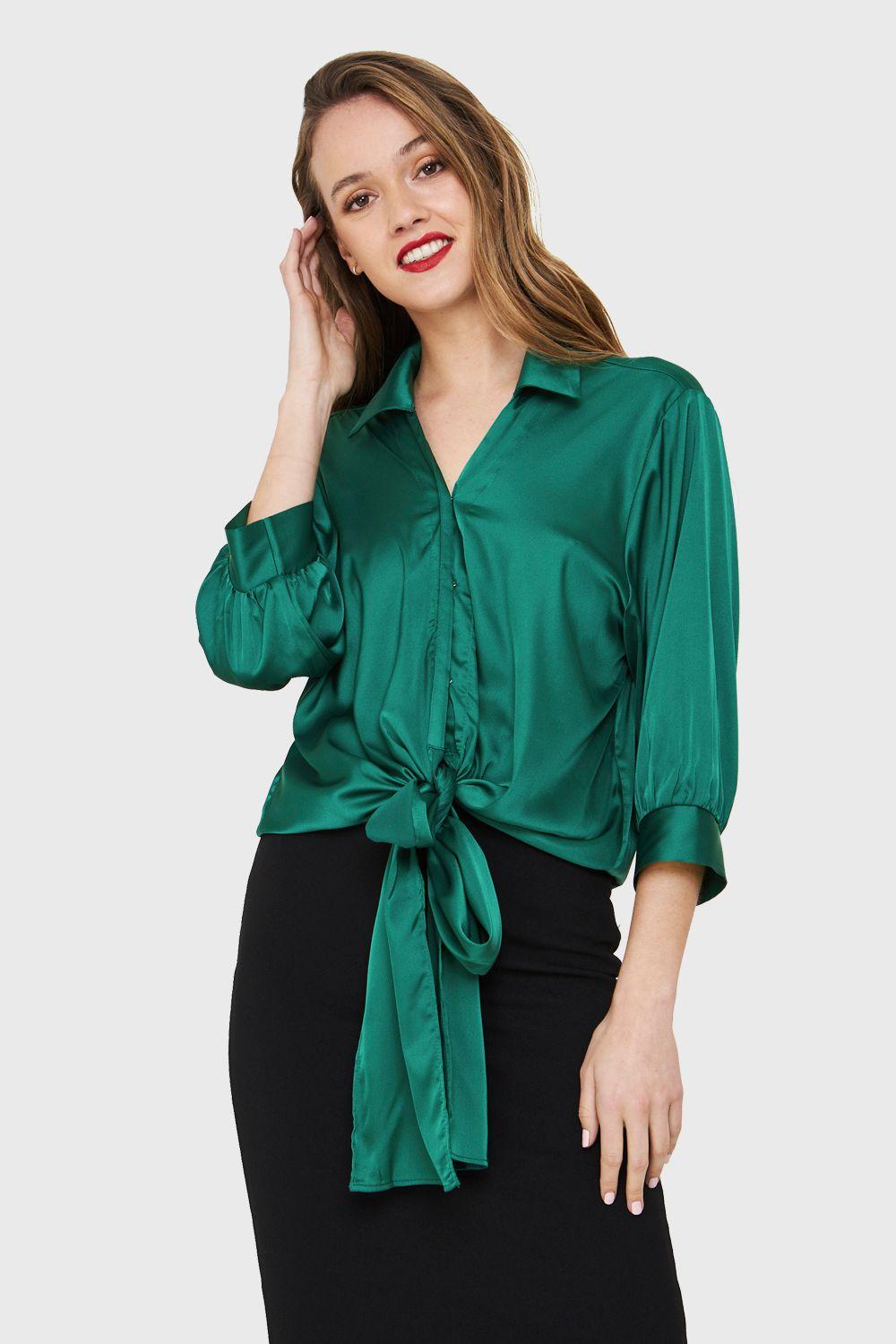 Blusa Tipo Satín Nudo Verde Nicopoly-4