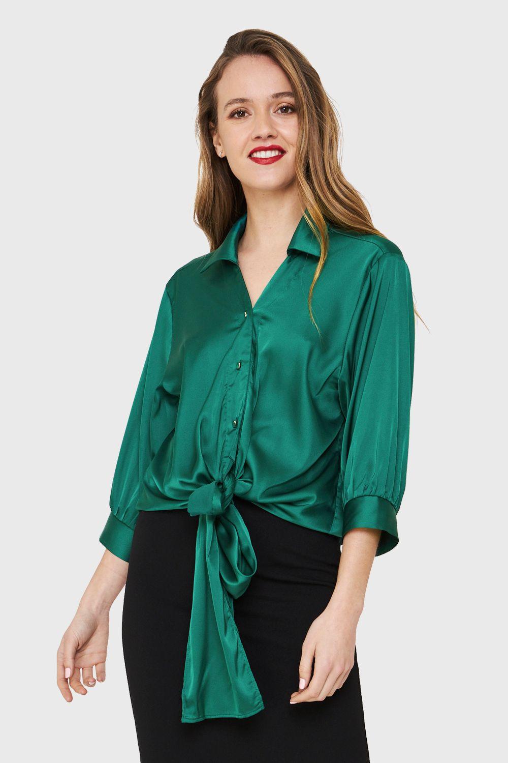 Blusa Tipo Satín Nudo Verde Nicopoly-0