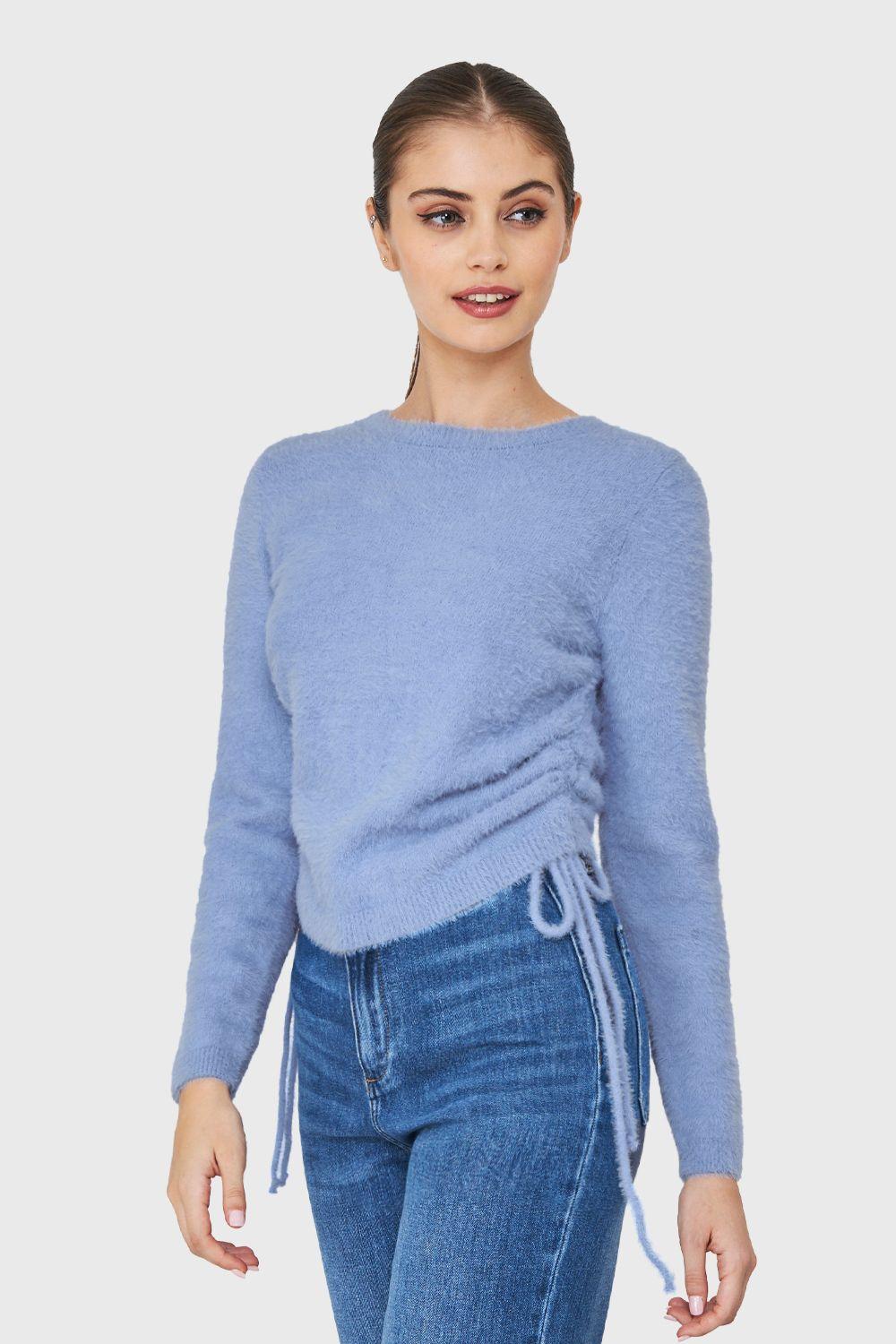 Sweater Peludo Recogido Lateral Celeste Nicopoly-2