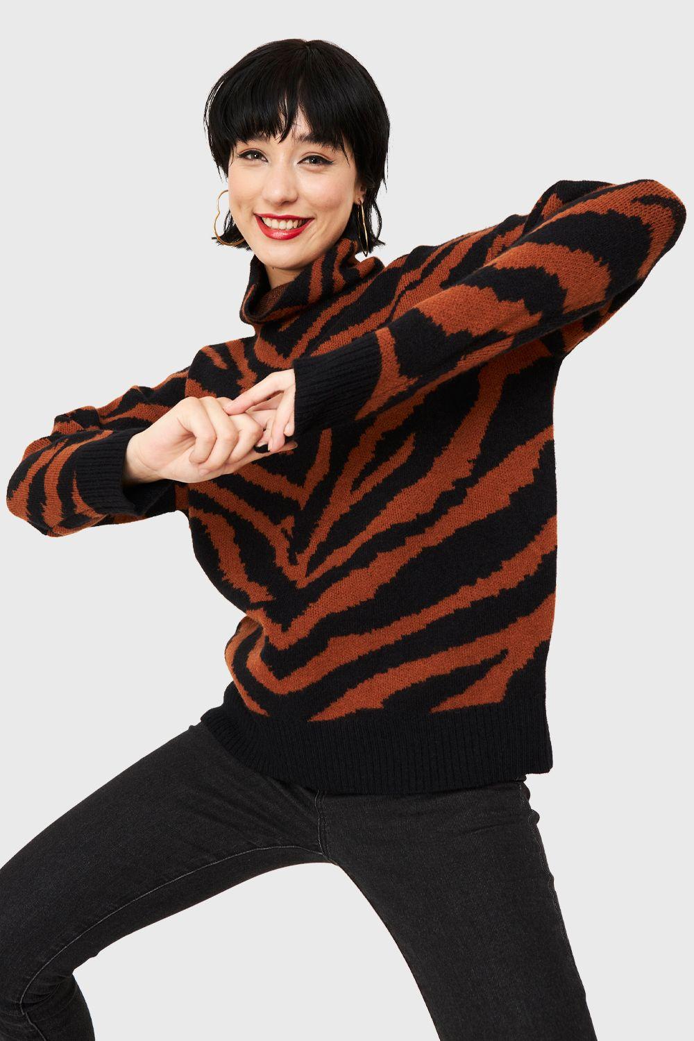 Sweater Atigrado Cuello Alto Óxido Nicopoly-4
