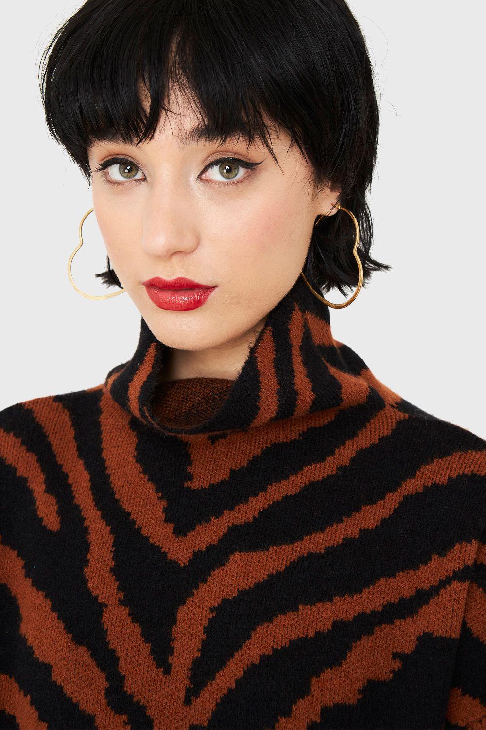 Sweater Atigrado Cuello Alto Óxido Nicopoly-5