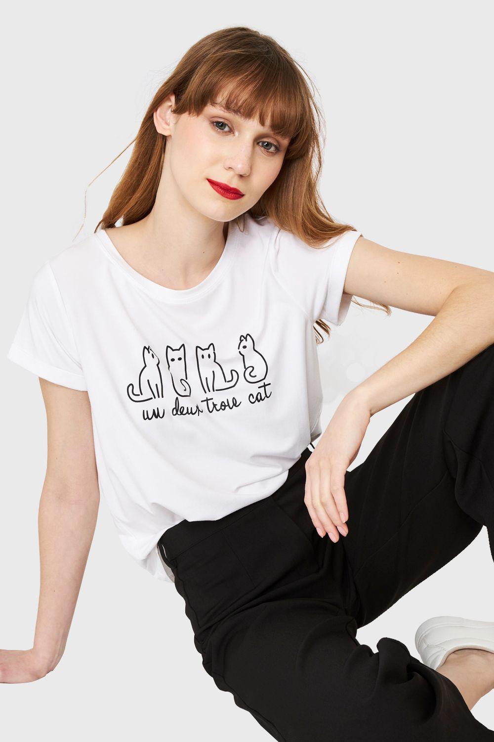 Polera Estampado Gatos Blanco Nicopoly-0
