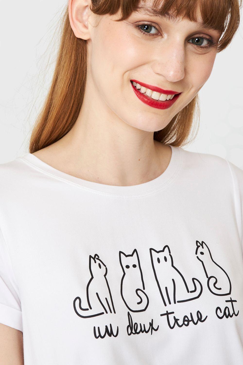 Polera Estampado Gatos Blanco Nicopoly-5