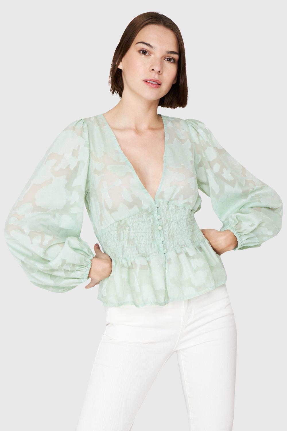 Blusa Transparente Flores Menta Nicopoly-4