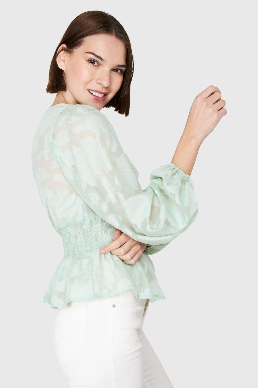 Blusa Transparente Flores Menta Nicopoly-2