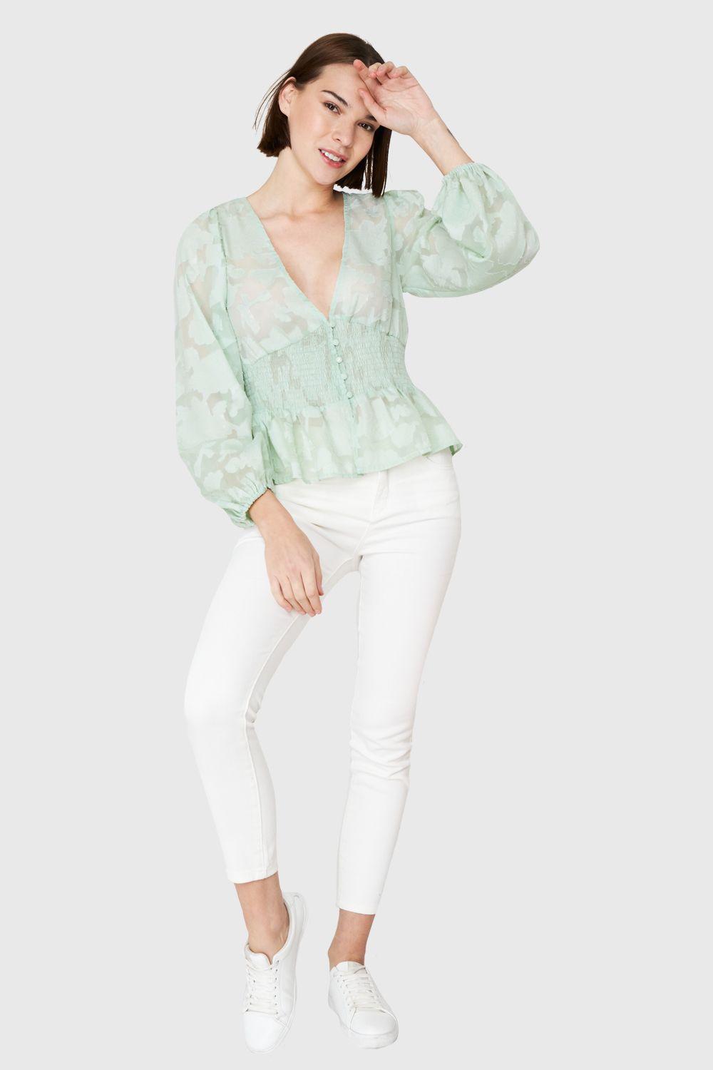 Blusa Transparente Flores Menta Nicopoly-1