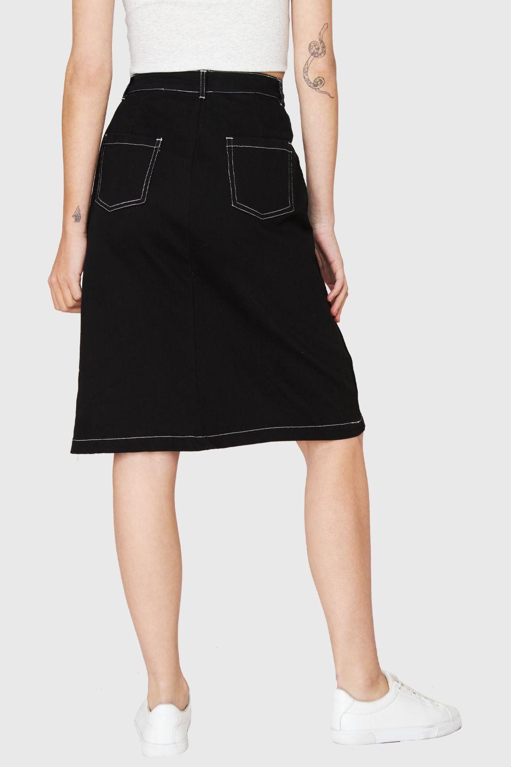 Falda Midi Bolsillos Negro Nicopoly-3