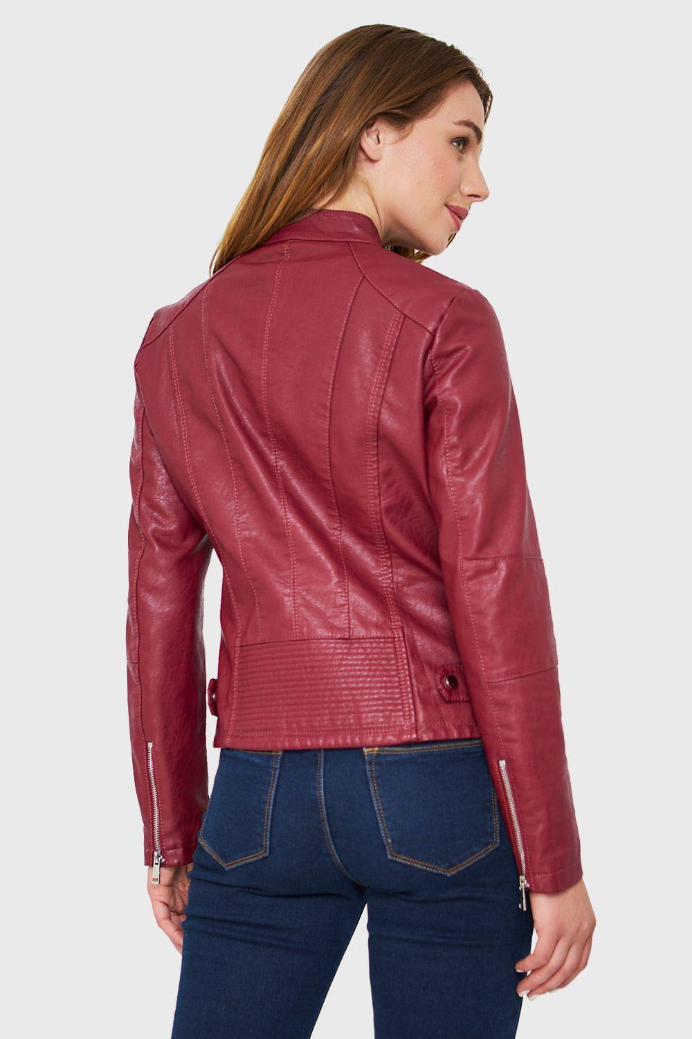 Chaqueta Cuello Mao Ecocuero Burdeos Nicopoly-3