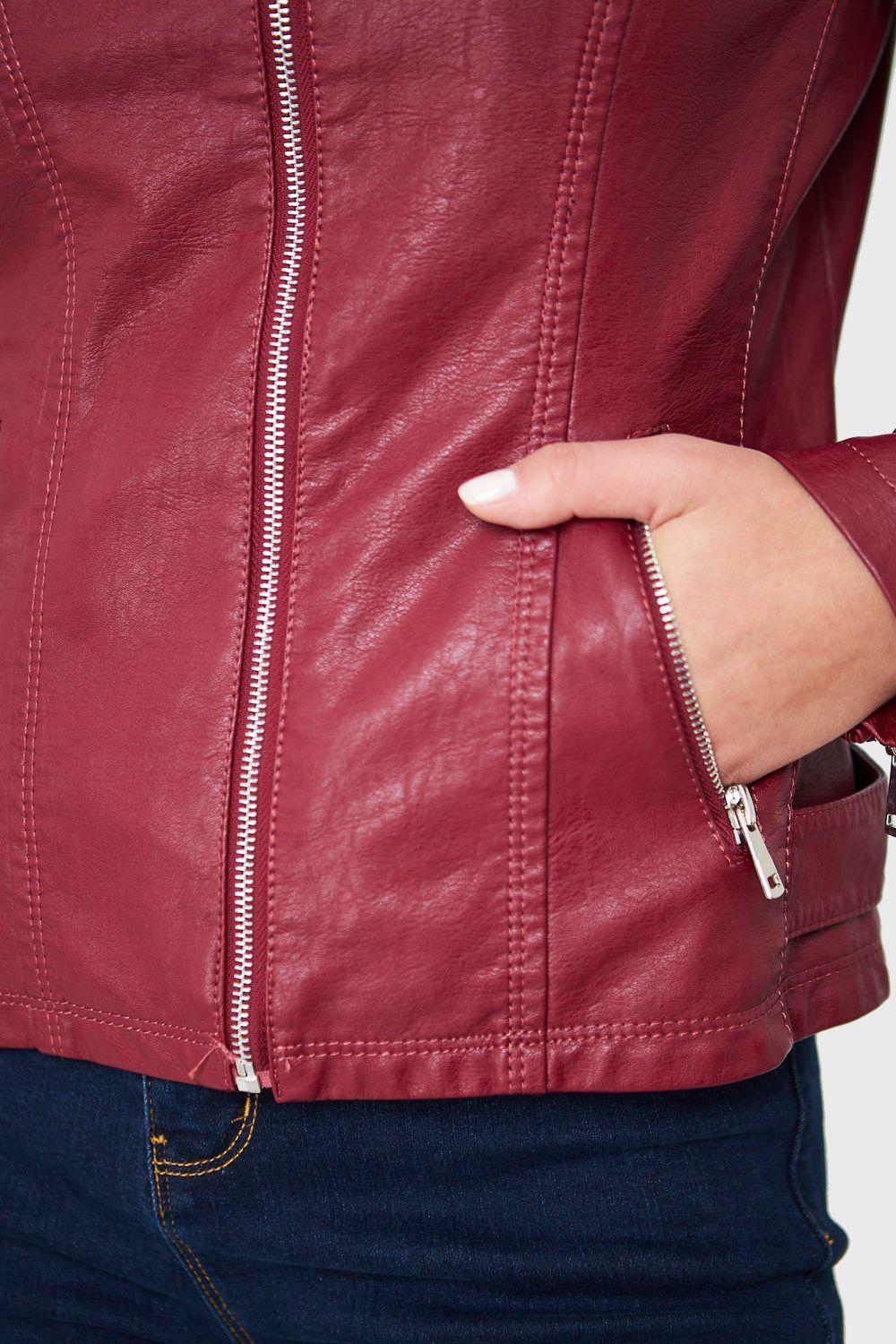 Chaqueta Cuello Mao Ecocuero Burdeos Nicopoly-5